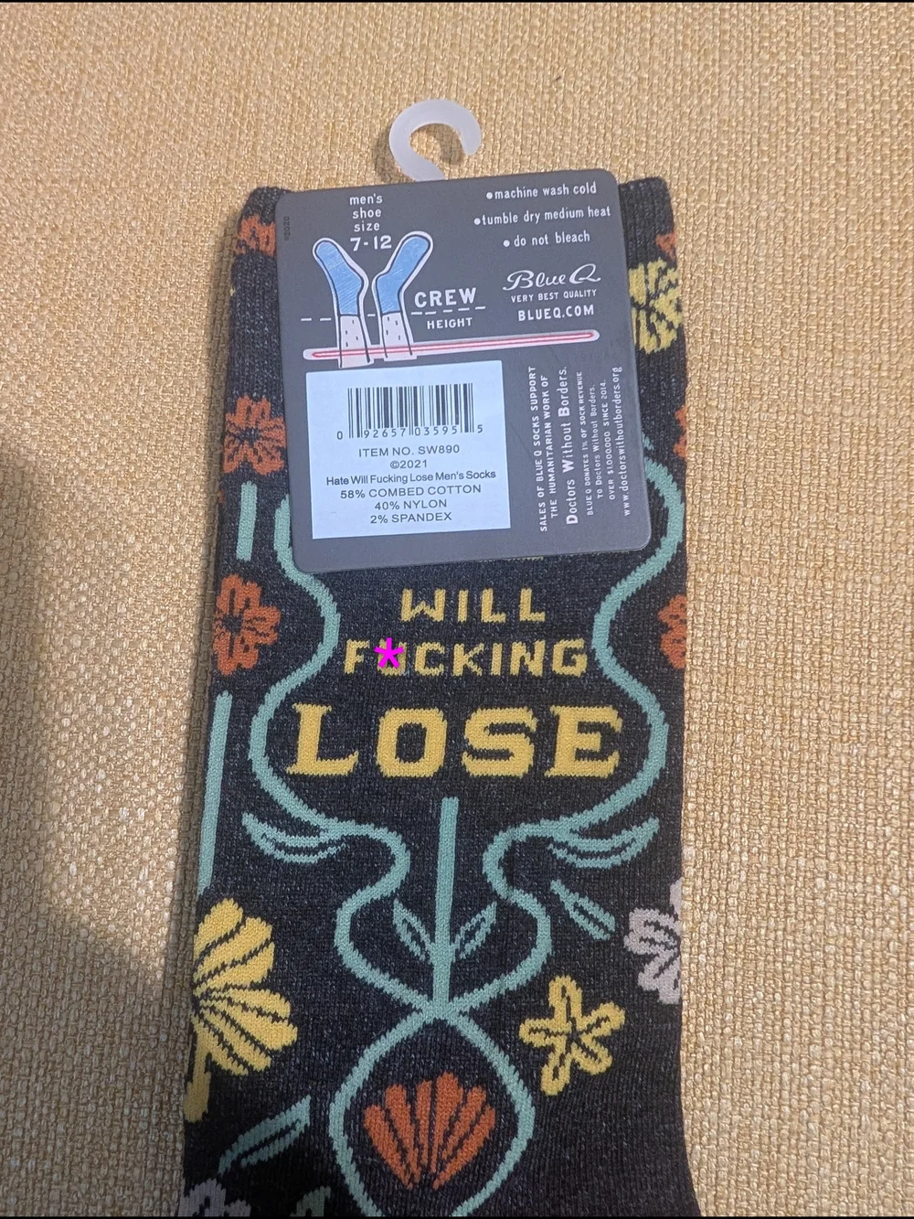 Blue Q NWT Men’s Crew Socks - Gray W/ Floral; 